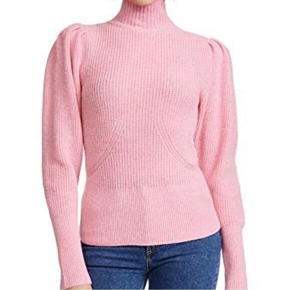 Frame Denim Wool and Cashmere Puff Sleeve Luxury Sweater in Spanish Pink - Picture 6 of 15